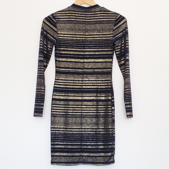Topshop bodycon black and gold long sleeve dress - Picture 3 of 6